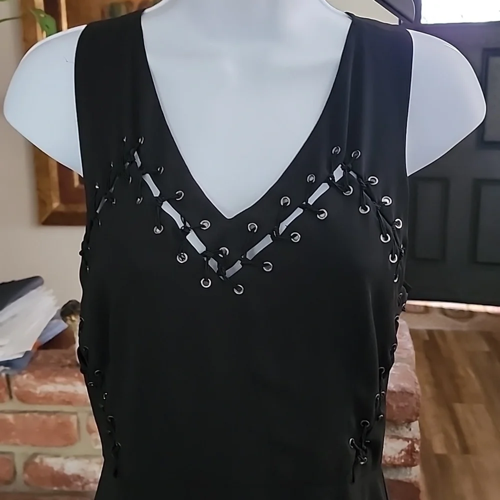 Greylin x Anthropologie Black Lace-Up Sleeveless Midi Dress - Picture 2 of 7